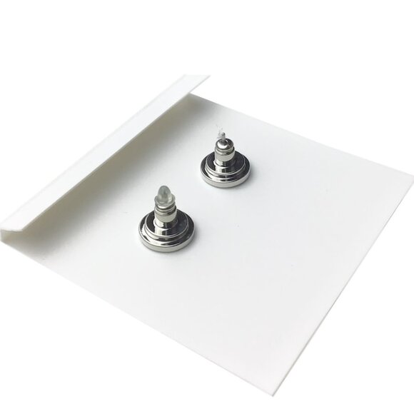 Tory Burch Britten Logo Silver Stud Earrings NWQT - Picture 6 of 8